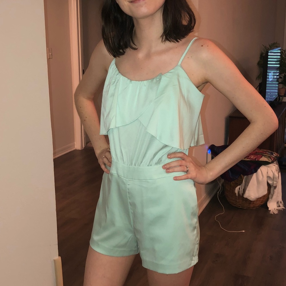 bebe Ruffled Romper in Mint Green - Picture 8 of 8